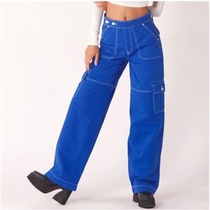 REVICE DENIM AVIATOR CARGO PANTS ELECTRIC BLUE WIDE‎ LEG WOMEN 24